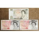 Three Bank of England £50 Banknotes two G. Kentfield and one M. Lowther in high grade.