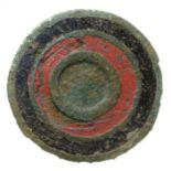 Roman Enamel Disc Brooch.  Circa, 2nd-3rd century AD. Copper-alloy, 24.16 mm. A round plate brooch