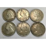 Victorian Crowns, 1893 LVI, 1893 LVI, 1894 LVIII, 1895 LIX,1896 LX, 1897 LXI.