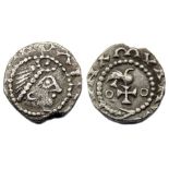 Anglo-Saxon Sceattas.  Primary Phase, 680-710 AD. Silver, 1.14 grams. 12.59 mm. Series BI.