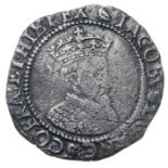 James I Irish Sixpence.   First Coinage, 1603-4 AD. Silver, 2.15 grams. 22.04 mm. Crowned bust