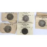 Silver coins of Henry VIII Groat (third coinage type), William III 1697 Shilling & 1699 Farthing,