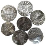 Seven Edward I - II Silver Pennies.  Circa, 1279-1327 AD. A selection of coins of various classes