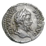 Septimius Severus Denarius.   Rome, AD 207. Silver, 2.47 grams. 17.50 mm. Laureate bust right,