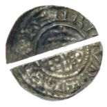 Henry II Cut Halfpenny.  Circa, 1180-89 AD. Silver, 0.62 grams. 20 mm. Crowned bust with sceptre, +