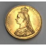 Victoria 1887 gold £5 coin.