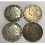 Victorian Crowns, 1894 LVII, 1895 LXI, 1898 LXII, 1900 LXIV.