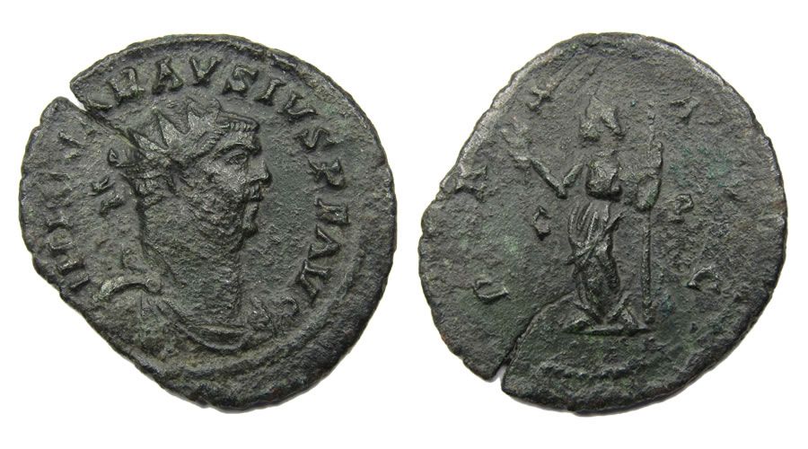 Carausius Antoninianus  Colchester, AD 291-2. Billon, 3.90 grams. 26.00 mm. Radiate bust right,