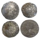 Hammered and Milled Coin Group.  Henry VI halfgroat, Henry III penny, Edward I penny and Anne