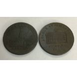 Two 1814 Burton One Penny Token Coins, one ‘Payable at the Exchange’ Dewed head rev and the other ‘