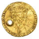 France Ecu d'Or.   Circa, 1515-1547 AD. Gold, 2.48 grams. 23.14 mm. Francois I. 1st Type. (