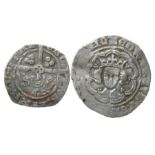 Edward III halfgroat and Penny.  Circa, 1327-77 AD. Silver, 23 mm. 2.2 grams & 19 mm. 1.1 grams. A