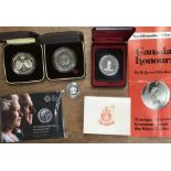 Royal Mint Silver proof coins, includes 1972 silver proof crown, 1997 Silver Proof £5 coin, 1998