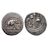 Julius Caesar Denarius.  Italy, 49 BC. Silver, 19mm, 4.05g. Elephant walking right, trampling on