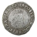 James I Irish Sixpence.  Second coinage, 1604-7 AD. Silver, 24mm, 2.07g. Crowned bust right, IACOBVS
