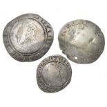 Tudor silver coin group to include a groat of Mary, Elizabeth I sixpence 1574 and threepence 1575.