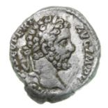 Septimius Severus Denarius.   Rome, AD 196. Silver, 2.95 grams. 17.16 mm. Laureate bust right, L