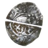 Stephen Cut Halfpenny.   Circa, 1136-1145 AD. Silver, 0.36 grams. 14.21 mm. Watford type. Crowned