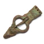 Viking Buckle.  Circa 10th century AD. Copper-alloy, 13.74 g, 49.72 mm. A zoomorphic buckle with