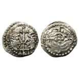 Anglo-Saxon Sceattas.  Secondary Phase, 710-760 AD. Silver, 0.97 grams. 12.95 mm. Series J, type 37.