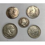 George III Silver coins, includes 1819 Shilling, 2 x 1787 and one 1816 Sixpence with a 1763