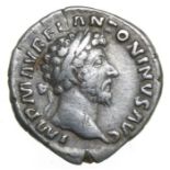 Marcus Aurelius Denarius.   Rome, AD 162. Silver, 2.75 grams. 17.48 mm. Laureate bust right, IMP M