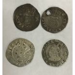 Elizabeth I halfgroats mint mark of Tun & Woolpack with two James I Halfgroats mint marks of Crown &