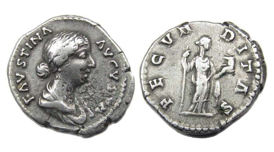 Faustina Junior Denarius.  Rome, AD 161-75. Silver, 3.10 grams. 19.39 mm. Draped bust right,