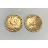 Two Victorian Half Sovereigns, 1898 & 1901.