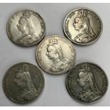 Victorian Jubilee head Crowns, includes 2 x 1889, 1890, 1891, 1892.