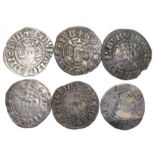 Six Edward I-II Pennies.  Circa, 13th-14th century AD. A selection of hammered silver pennies from