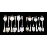 A set of six Victorian fiddle pattern teaspoons, London, 1846 and six Old English Pattern teaspoons,