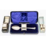 A George V matched Christening set comprising Onslow pattern spoon and napkin ring, hallmarked by