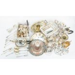 A large quantity of silver plate, EP, EPNS to include: miscellaneous flat ware, teapot, sugar bowls,