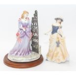 Two Royal Worcester lady figures; one on stand with certificate, Secret Garden and Alice CR; both in