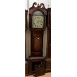 Hallam of Nottingham, 30 hour longcase clock. 13" arch painted dial with a castle in the arch.