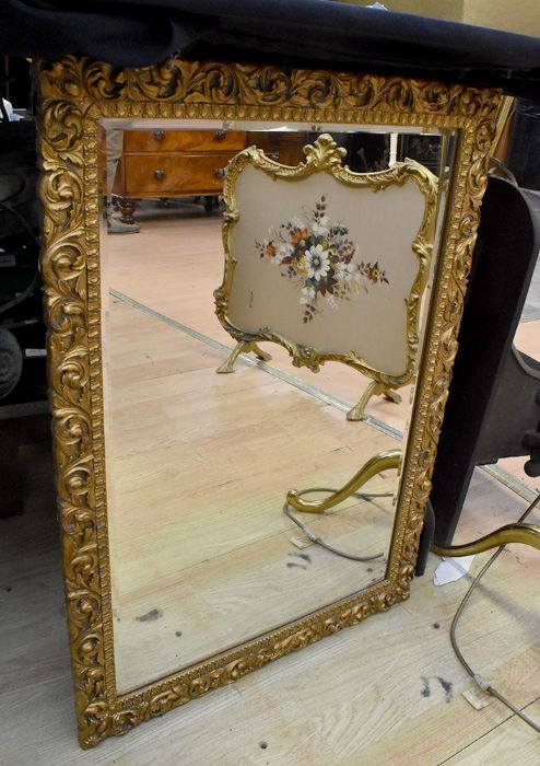 A mid 20th Century brass Standard lamp, fire guard, a mid 20th Century gilt wall mirror - Image 2 of 3