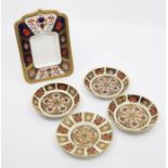 Royal Crown Derby 1128 Imari pattern pin dishes, coffee can, saucer, plus a picture frame, all first