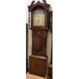 A late Victorian longcase clock by Richard Bridge. 13" arch dial with a scene of a child and dog