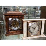 Two mid 20th Century mantle clocks, Woodford and Tempera white onyx, both Roman numerals