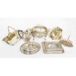 A collection of 19th and 20th Century silver plate, EPNS to include: engraved biscuit barrel and