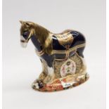 Royal Crown Derby gold stopper paperweight and box of a shire horse