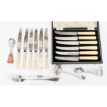 A collection of silver plated flatware to include various teaspoons, sifting spoon, pickle forks,