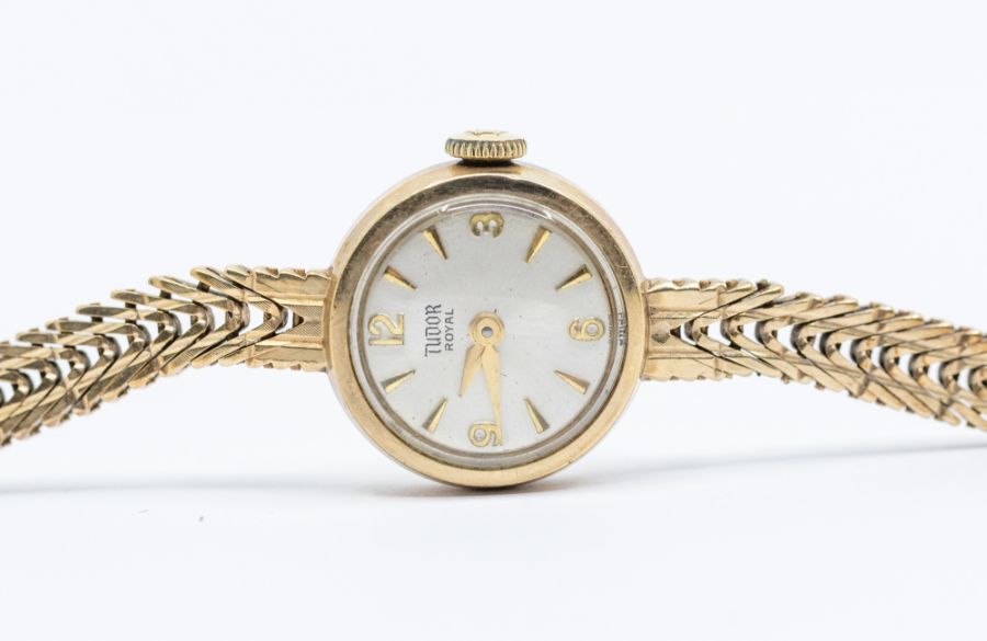 A ladies 9ct gold Tudor Rolex 'Royal' round champagne dial with applied gilt baton markers, dial - Image 2 of 2