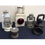 British Rail; hand lamps, used for line workers, two vintage tilly lamps and vintage car lamp