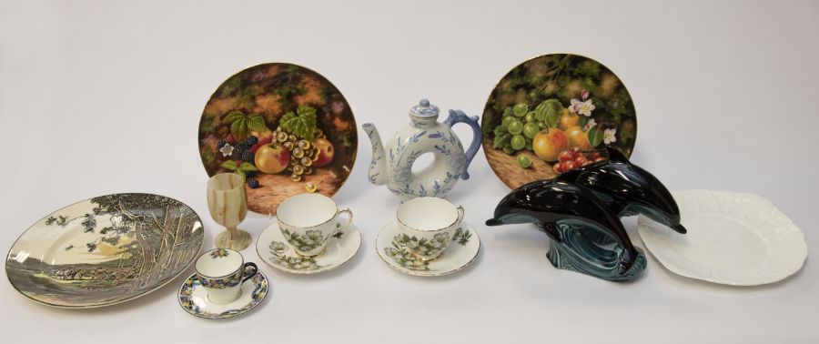 A collectors lot to include; circa 1950's Wedgwood tea set; circa 1950's Poole dolphins; glass wares