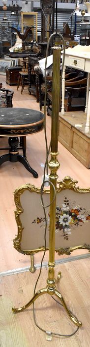 A mid 20th Century brass Standard lamp, fire guard, a mid 20th Century gilt wall mirror - Image 3 of 3