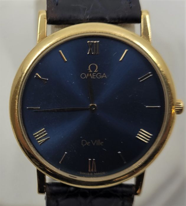 An Omega De Ville 18ct. yellow gold gentleman's quartz wrist watch, cal. 1478, having dark blue - Image 4 of 4