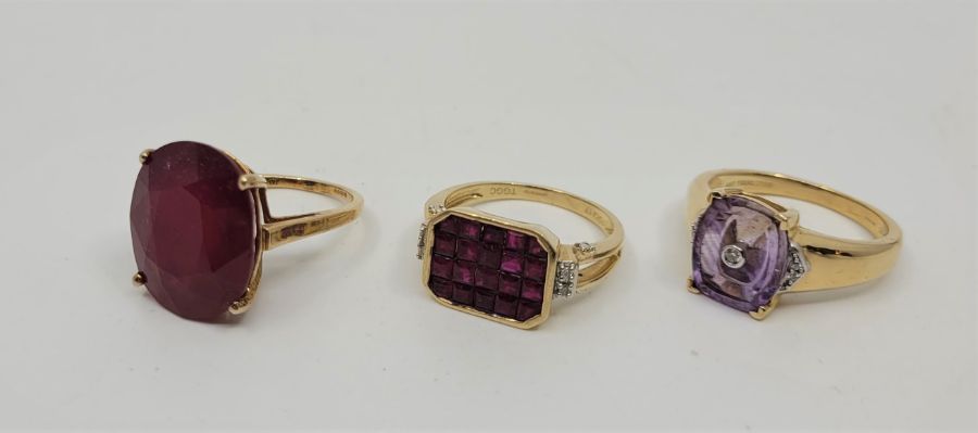 A collection of six assorted 9ct. yellow gold stone set rings, to include: A 9ct. gold diamond - Image 2 of 2