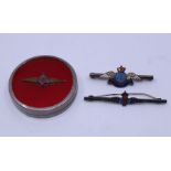 An RAF sweetheart brooch together with a white metal pill case